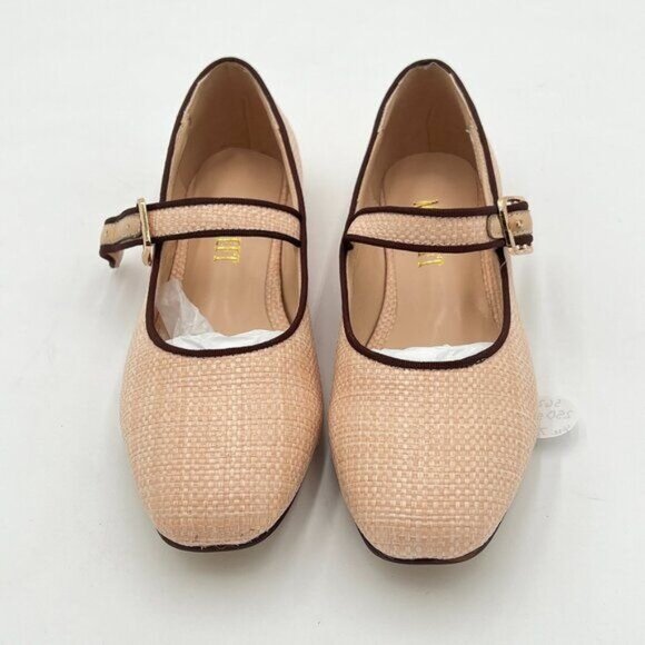 miss left Nude Comfort Buckle Strap Mary Janes Round Toe Ballet Flats - Picture 3 of 7